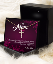 Mom Happiness Crystal Gold Cross Necklace