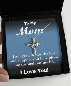 Mom I Love You Cross Heart Necklace