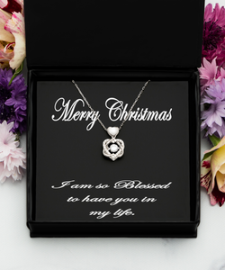 Merry Christmas Heart Knot Necklace BW