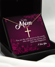 Mom Happiness Crystal Gold Cross Necklace
